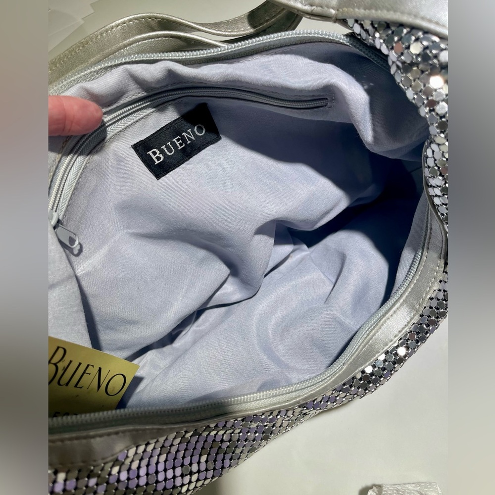 🥳🥳NEW BUENO Mesh Silver Hobo Dressy Shoulder Bag, Silver - Picture 6 of 8